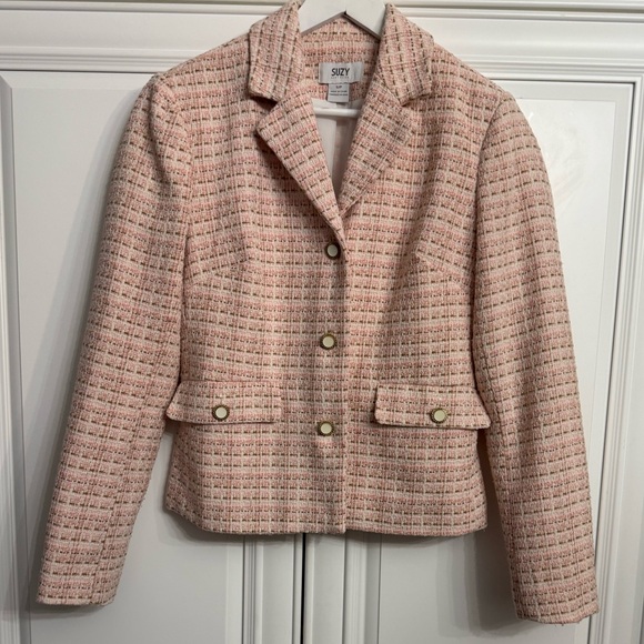 Suzy Shier Jackets & Blazers - Suzy Shier Size Small Pink Tweed Single Breasted Blazer 3 Buttons Two Pockets